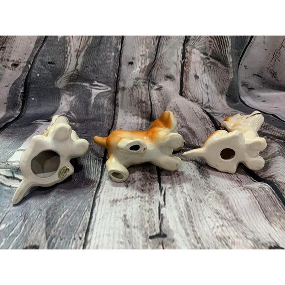 Vintage Set of 3 Ceramic Puppy Dogs Golden Brown Playful Big Eyes Sitting Stand - Picture 5 of 5